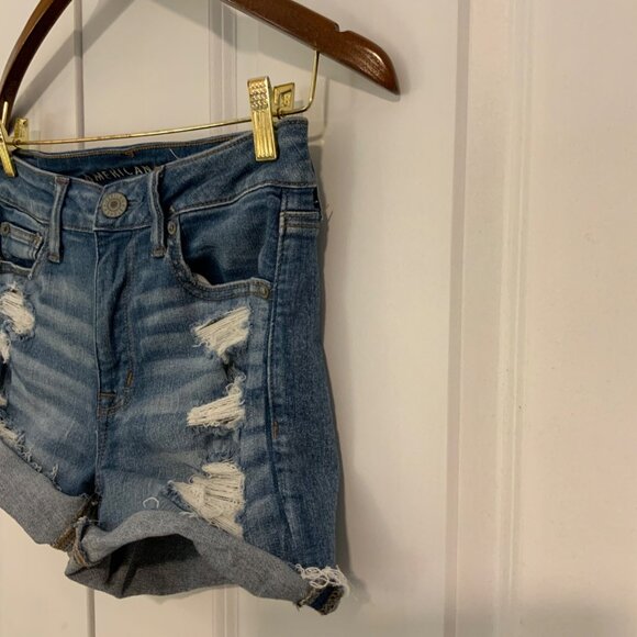 American Eagle Stretch Hi Rise Shortie Denim Cutoff Shorts Size 4 - Picture 4 of 10